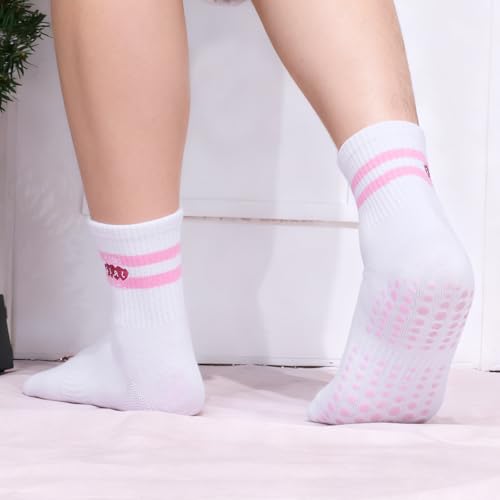 Image of Pilates Grip Yoga Socks For Women Barre Socks Cute Athletic Non Slip Sock | Soft cotton, breathable Non-slip grip sole Ruffle embroidery design For pilates barre yoga Cute women's gift