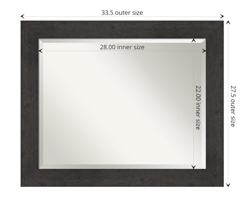 Image of Amanti Art Framed Vanity Mirror | Bathroom Mirrors for Wall | Rustic Plank Espresso Mirror | Wall Mounted Mirror | Medium Mirror | 27.38 x 33.38