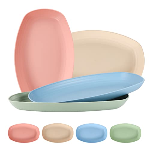 Marithleo Piatto da Portata Grande in Plastica,vassoi da festa, Infrangibile, piatto di pesce, Lavabile in Lavastoviglie, linea Trendy, 4 colori