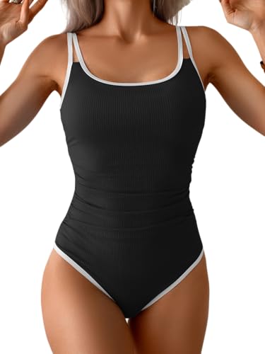 One Piece Swimsuit for Women Tummy Control Slimming Bathing Suit Color Block Swim Suit Swimwear