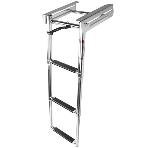 image for Hoffen Pontoon Boat Ladder,3 Step Telescoping Ladder Under Platform Sl