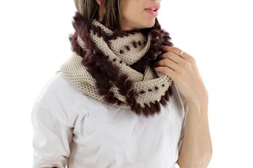 La Fiorentina Rabbit Trim Infinity Scarf - Luxurious Camel Elegance2
