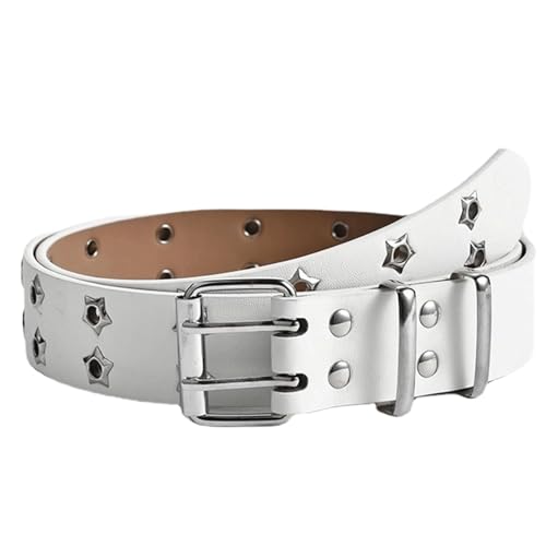 Belts for women, Waist Belt Women's Waist Belts Fashion Star Eye Decoration Double Row Belt Adjustable Jeans Leather Belt(White)