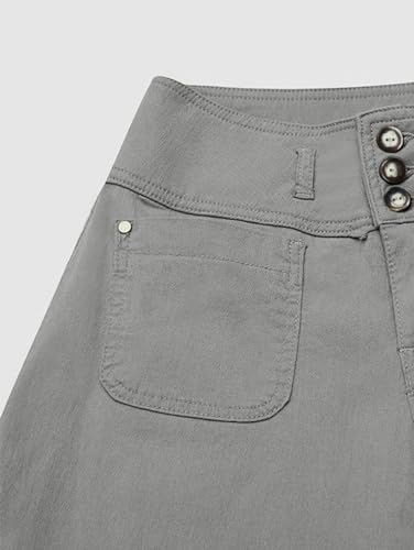 Flamingals Wide Leg Cropped Pants for Women Trendy Mid Rise Button Fly Barrel Jeans Stretchy Casual Ankle Pants4