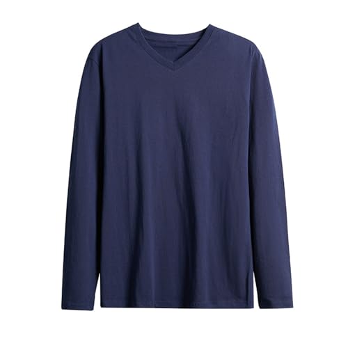 V Neck Mens T Shirts Cotton Thermal Warm Long Sleeves Plus Size Casual Basic Tee Shirts Tops Spring Fall Undershirts