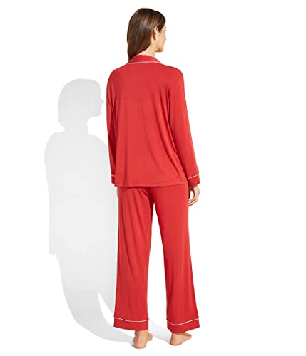 Image of Eberjey Women's Gisele Long PJ Set, HOLLY RED /IVORY, XXL