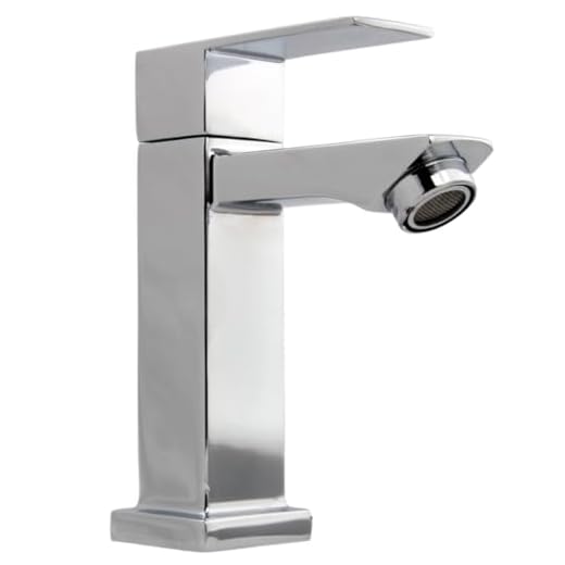 Torneira Banheiro Lavabo Fria Quadrada 1/4 Volta Luxo Cromada, Metal, Inox Aço, Premium, Gourmet, Bancada, Pia, Alto Padrão - glatu