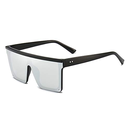 Dollger Square Oversized Sunglasses for Women Men Fashion Flat Top Big Frame Shades Silver
