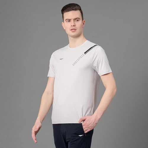 Image of Red Tape Printed Light Grey Activewear T-Shirt for Men | Anti Microbial | High Stretch | Quick Dry