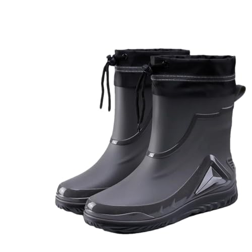 Wjnvfioo Men's Waterproof Drawstring Rain Boots Non-Slip Flat Fashion Rider Rain Boots