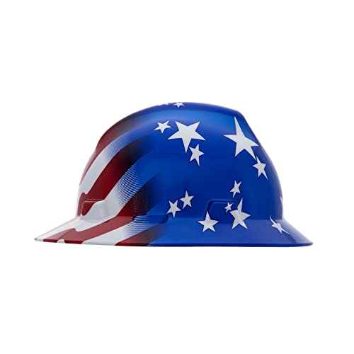 Msa 10071157 Freedom Series V-Gard Full-Brim Hard Hat With Fas-Trac Iii Ratchet Suspension, Polyethylene Shell, Self Adjusting Crown -Straps Standard Size In Stars & Stripes #TOP7