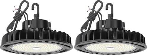 Image of HYPERLITE LED UFO High Bay Lights 250W 36,250lm 1-10V Dimmable 5000K 5' Cable with 110V Plug Hanging Hook Safe Rope UL Listed for Shopping Mall Stadium Exhibition Hall (Pack of 2)