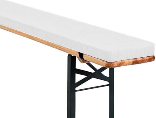Padded Beer Bench Cushion 130x30x3cm Waterproof Seat Pad with Zipper Removable Slipcover for Beer Tent Furniture Ideal for Outdoor Events White