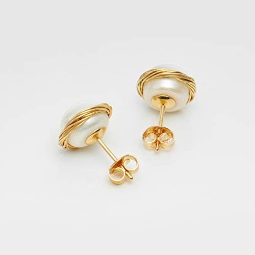 Pearl Stud Earrings For Women 14K Gold Filled 9-9.5Mm White Real Freshwater Cultured Pearl Earrings Comoto Jewelry #TOP4