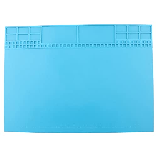 Klanata Large Soldering Mat, 350MM x 250MM Antistatic Silicone Pad with 500? Heat Insulation for Electronics Workstation (Light Blue)