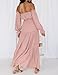 ZESICA Women's Boho Off Shoulder Spring Long Sleeve Dress 2026 High Waist Side Split Sexy Flowy A Line Long Maxi Dresses Pink Large