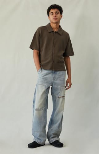 PacSun Men's Dylan Baggy Jeans Ripped Carpenter Plaid Medium Blue3