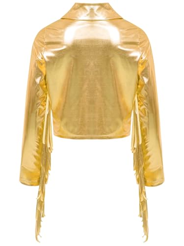Kids Girls Sparkly Sequin Tassel Bomber Jacket Long Sleeve Zipper Fringe Coat Outerwear for Stage Performance4