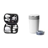 Tommee Tippee Babypflegeset mit 9 Gesundheits- und Pflegezubehör und Tragetasche + Windeleimer Twist & Click Sangenic Tec, Geruchsdichtes Windelentsorgungssystem, Inklusive 1x Nachfüllkassette, Weiß