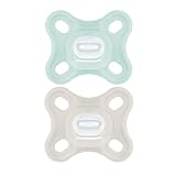 MAM Comfort, set van 2 fopspenen 0-2 maanden, fopspeenset voor premature baby's en pasgeborenen, 100% MAM SkinSoft siliconen met fopspeenbox, blauw/turquoise
