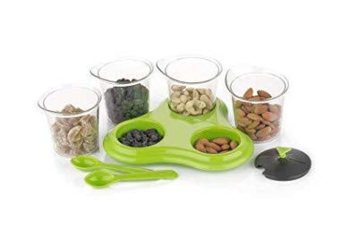 Qureza 3 Pc Dining Spice Rack- 3 in 1 Multipurpose Dining Achaar, Spices Container with Tray Holder and Spoon, Serving Dinner Condiment Set 4