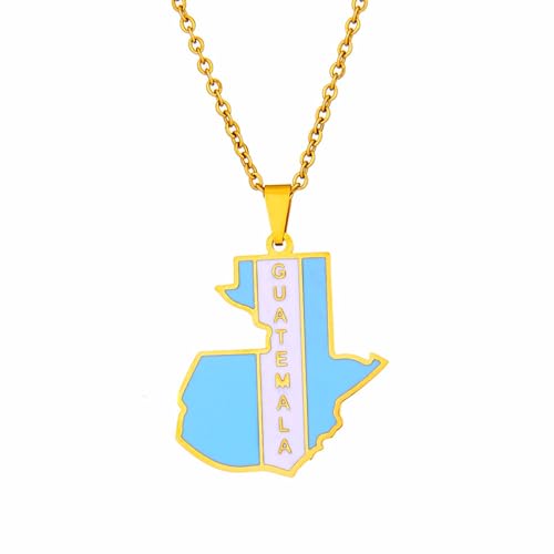 Macracrua Collier léger avec pendentif carte du drapeau du Guatemala pour femme, bijou unisexe minimaliste, 60cm Chain, Acier inoxydable, Pas de pierre précieuse