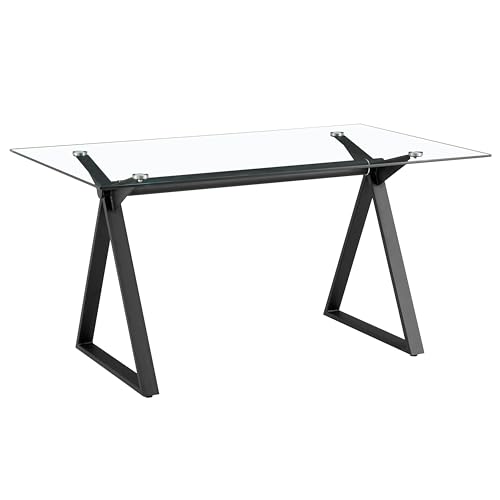 Brigros WeHome - Tavolo Da Pranzo Rettangolare Smart Con Top In Vetro Temperato, Tavolo Cucina, Tavolo Salotto, Tavolo Da Cucina Con Gambe In Ferro,arredamento Casa, 150x90x75 Cm (Nero)
