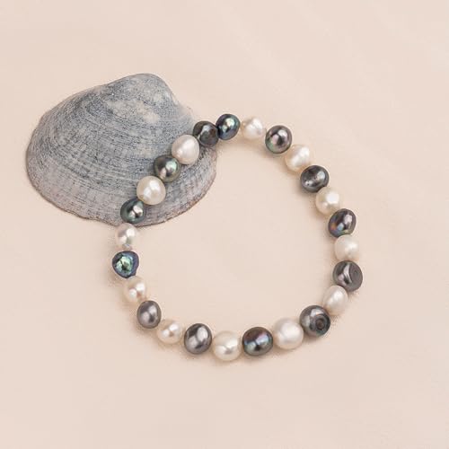 Image of Secret & You Woman Bracelet with White or Colorful Baroque Freshwater Cultured Pearls - 8-9 mm -18 cm Elasticated Band