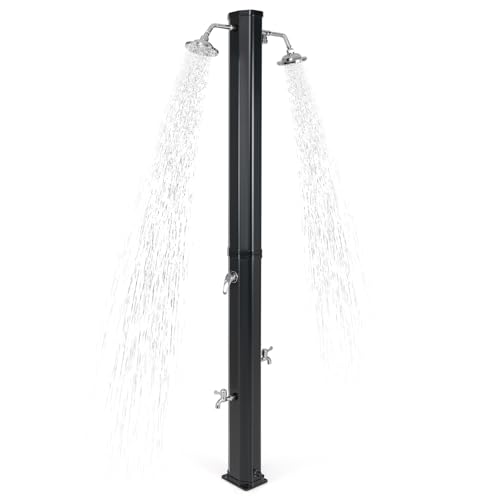 Giantex 9.3 Gallon Outdoor Shower, Solar Shower with Dual 360°Rotating Shower Heads, 2 Foot Showers, Hot & Cold Water Adjustable Faucet, 7.2 FT Outside Shower for Patio, Yard, Poolside, Beach, Garden