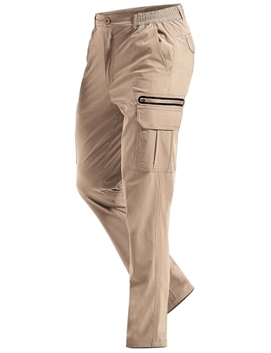 MOURCE Mens Hiking Pants with Pockets - Stretch Cargo Pants for Men Outdoor Trekking Fishing, Khaki