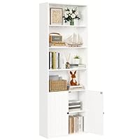 IRONCK Bookcase, Bookshelf with Doors, 6 Tier Tall Book Shelf, Shelving Unit, 60x23.5x180cm Free Standing Display Shelf for Living Room, Home Office, Dinning Room (white)