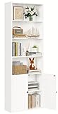 IRONCK Bookcase, Bookshelf with Doors, 6 Tier Tall Book Shelf, Shelving Unit, 60x23.5x180cm Free Standing Display Shelf for Living Room, Home Office, Dinning Room (white)