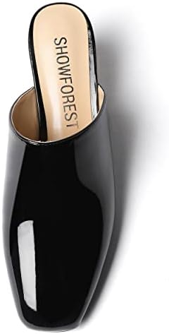 SHOWFOREST Women's Black Low Heel 2 Inch Casual Patent Square Toe Wedge Slide Mules Shoes Size 6 - Zapatos para Mujer | Image 2