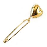 Gold Heart Tea Infuser, Metal, Hinge and Clamp Style with Straight Handle, For Loose Leaf Tea