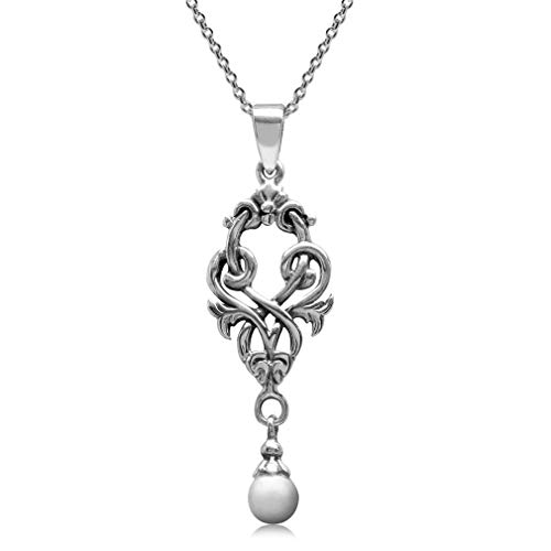 Silvershake 925 Sterling Silver Victorian Style Dangle Pendant with 18