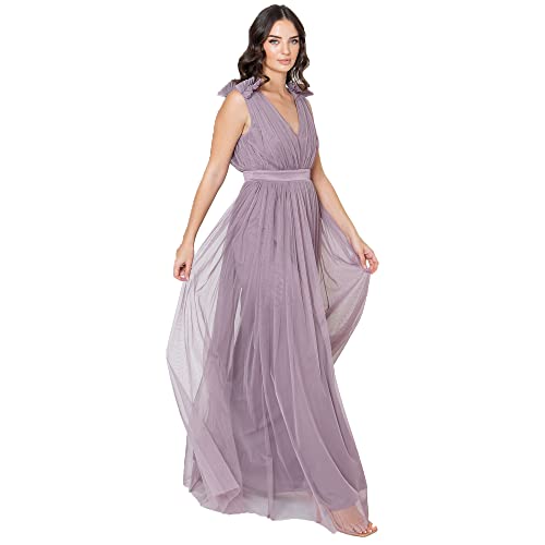 Maya Deluxe Maxivestido con Detalle de Volantes en los Hombros Vestido de Dama de Honor, Moody Lilac, 44 para Mujer