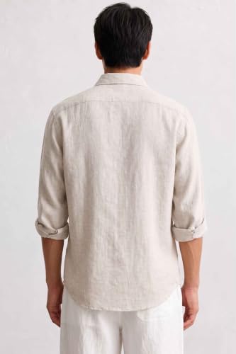 Image of Natural Men's Linen Blend Shirt Slim Fit Solid Casual
