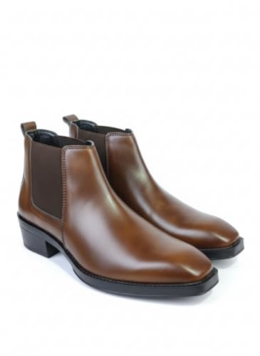 Image of Comforts Men's Classic Chelsea Boots, Leather, High Heel Ankle Boots with Elastic Side Panels