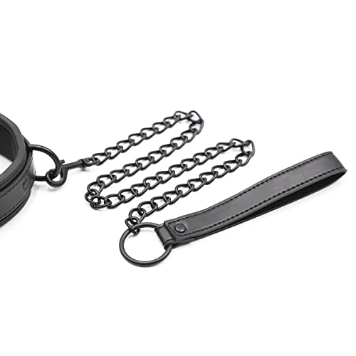 Image of Padded PU Leather Sex Collar and Leash Set, Women and Men's Bondage Collar for BDSM Restraints Toys (Black-1)