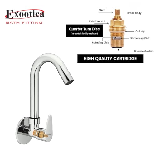 Image of Chrome Finish Silver Sink Cock | Wall Mounted Faucet for Kitchen & Utility Use - Sleek & Durable Design - Prime