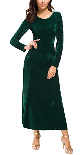 Image of Urban CoCo Women's Elegant Velvet Midi Dress Scoop Neck Long Sleeve Ruched