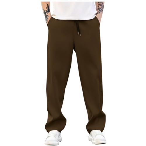 Image of Mens Trousers Women's Sweatpants Wide Leg - Sweat Pants Fleece Baggy Joggers with Pockets, Drawstring & Relaxed Fit (Brown, XXXL)