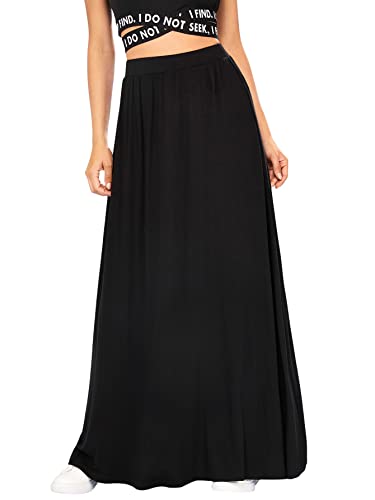 Verdusa Women's Casual Solid High Waist A Line Flowy Flare Long Maxi Skirt