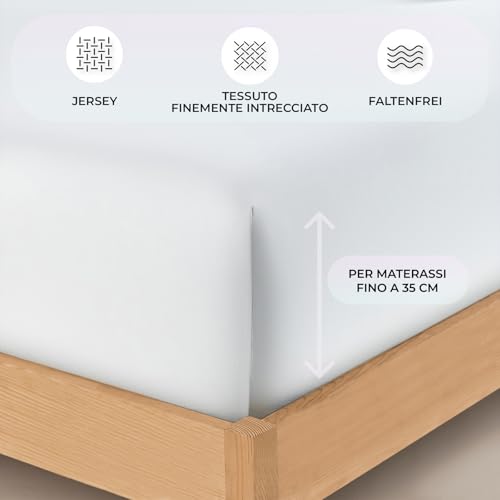 Lenzuolo Con Angoli Stretch Matrimoniale King Size 180X200–200X220 Cm Per Letti Ad Acqua E Boxspring In 98% Cotone Jersey – Colore Bianco, Per Per Materassi Fino A 35 Cm Di Altezza - 3