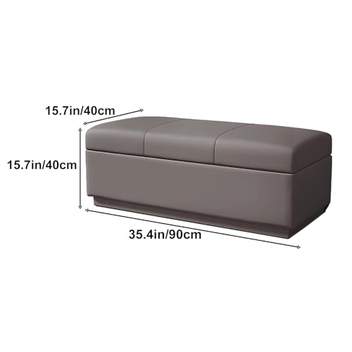 Banc Ottoman rembourré avec rangement gris de 90x40 cm - 4