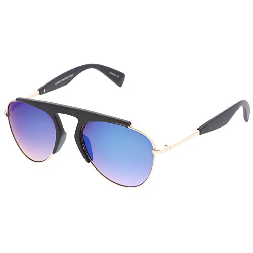 zeroUV - Bold Brow Bar Keyhole Nose Bridge Colored Mirror Lens Aviator Sunglasses 56mm2