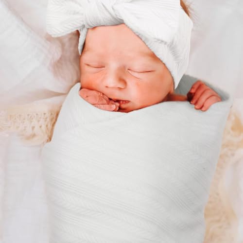Image of DRESHOW BQUBO Newborn Receiving Blanket Toddler Warm for Girls with Bow Hat and Bow Headband Shower Gift