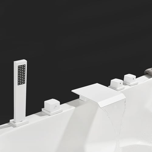 Robinet Blanc Cascade de Bain avec 2 modes de douche et 3 leviers blancs LWX - 4