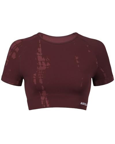 Image of AUROLA Serpent Snake Seamless Workout T-Shirts for Women,Short Sleeve Crop Top Gym Yoga Athletic Shirts Tee