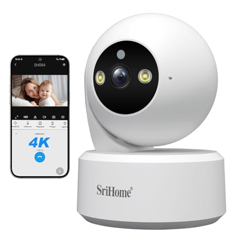 SRIHOME Überwachungskamera 8 MP 2,4 GHz/5 GHz WiFi Überwachung PTZ IP-Kamera, Erkennung menschlicher Bewegung, Nachtsicht, 2-Wege-Audio, Sichtschutz für Babys